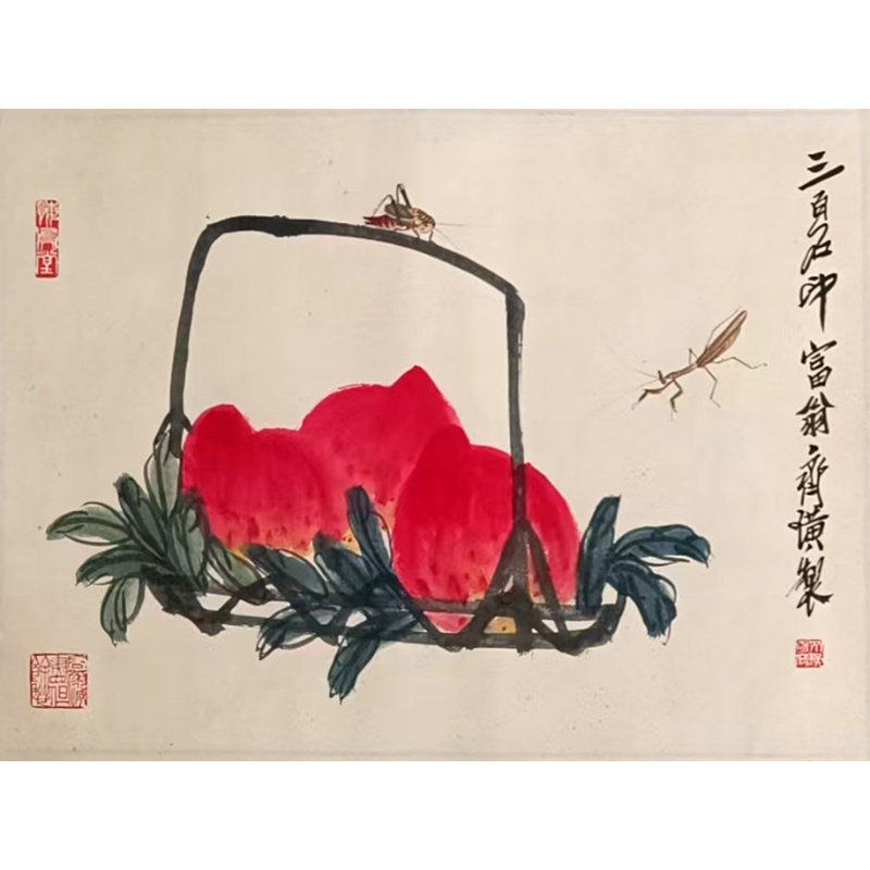 齐白石的寿桃草虫图AK1640