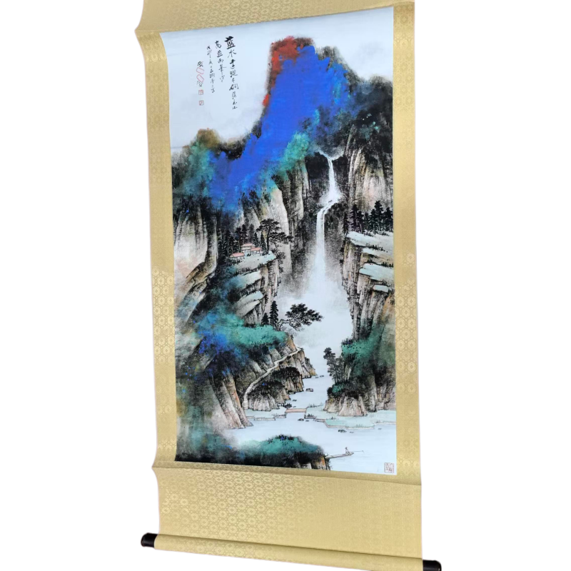 《蓝水千峰图》（泼彩山水立轴）AC6290
