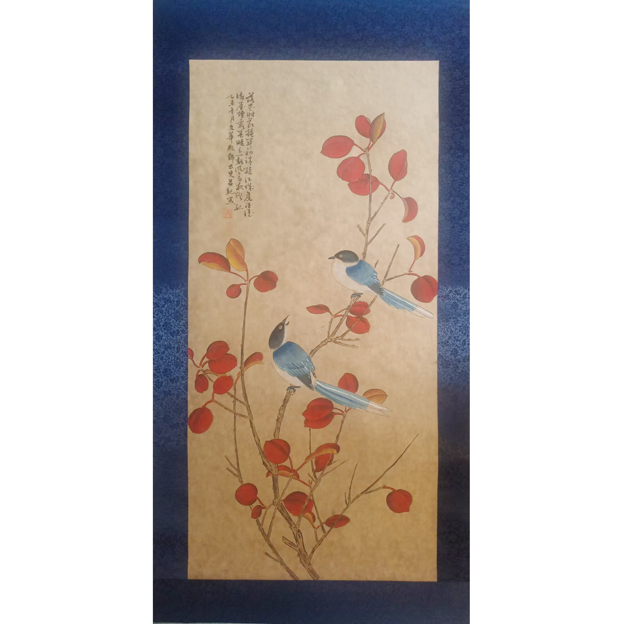 吕纪《红叶双鹊图》绢本立轴AD9775
