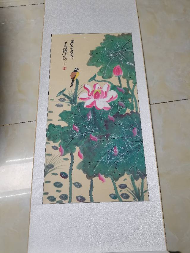 荷花翠鸟图