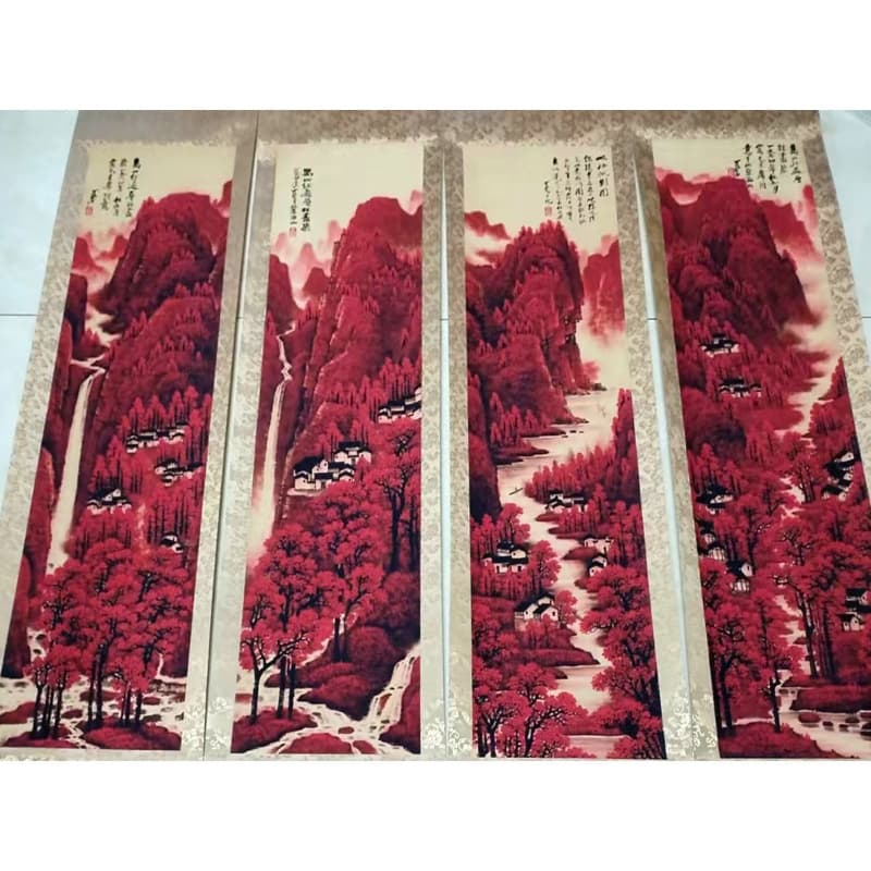 万山红遍四条屏AB02093