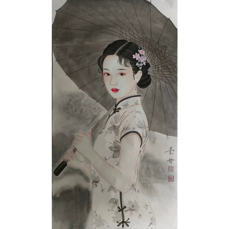 伞下旗袍仕女图AC6394