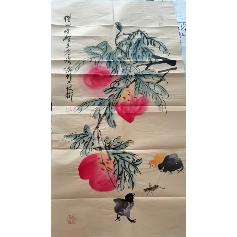 齐白石寿桃雏鸡图AB02158
