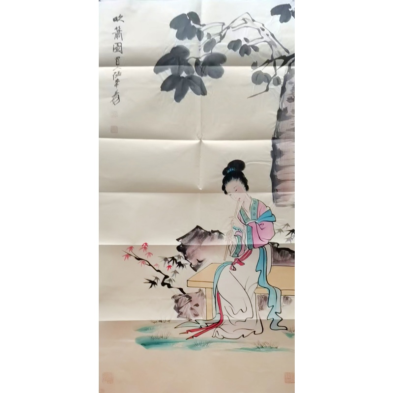 张大千《吹箫图》仕女立轴AB02146