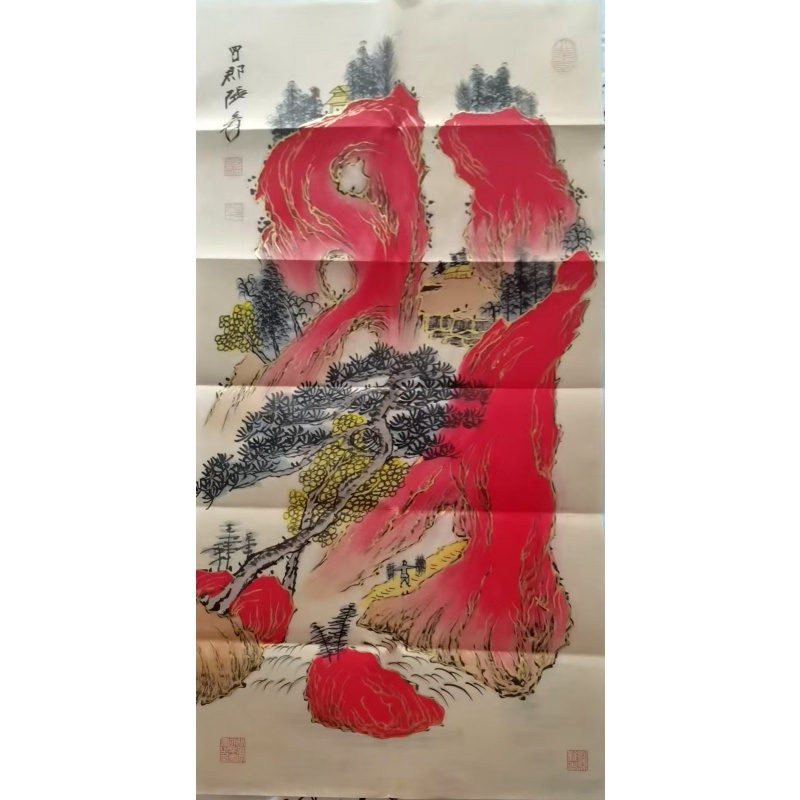 张大千勾金红山水AB02153