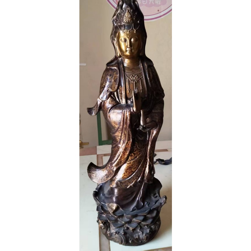 大明宣德年彩金观音站像AB5570