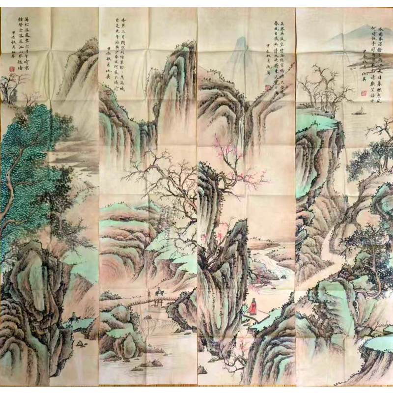 明仇英 山水四条屏AE2508