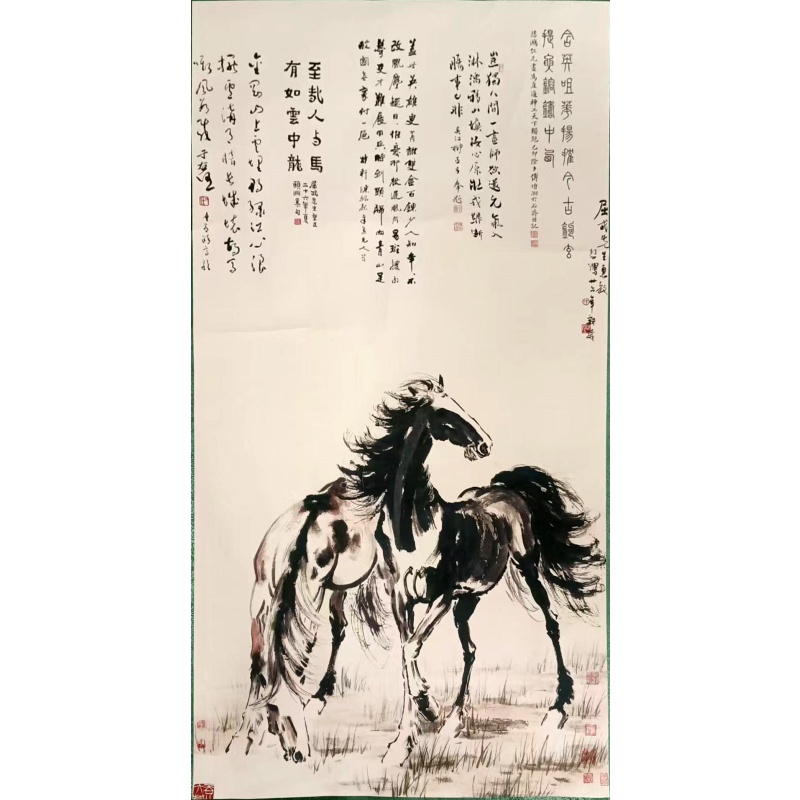 徐悲鸿 双骏图 （带有于右任陈佩秋等人提拔）AE2618