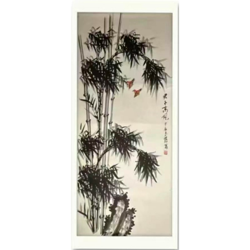 《君子高风》墨竹花鸟立轴AC6831