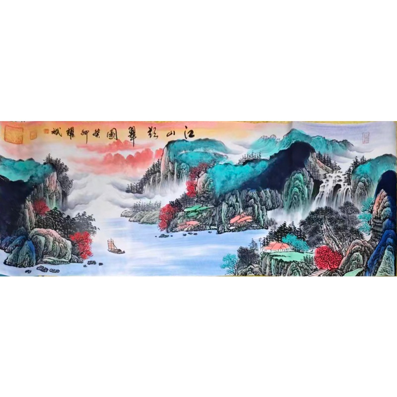 横幅青绿山水《江山揽胜图》AE2722