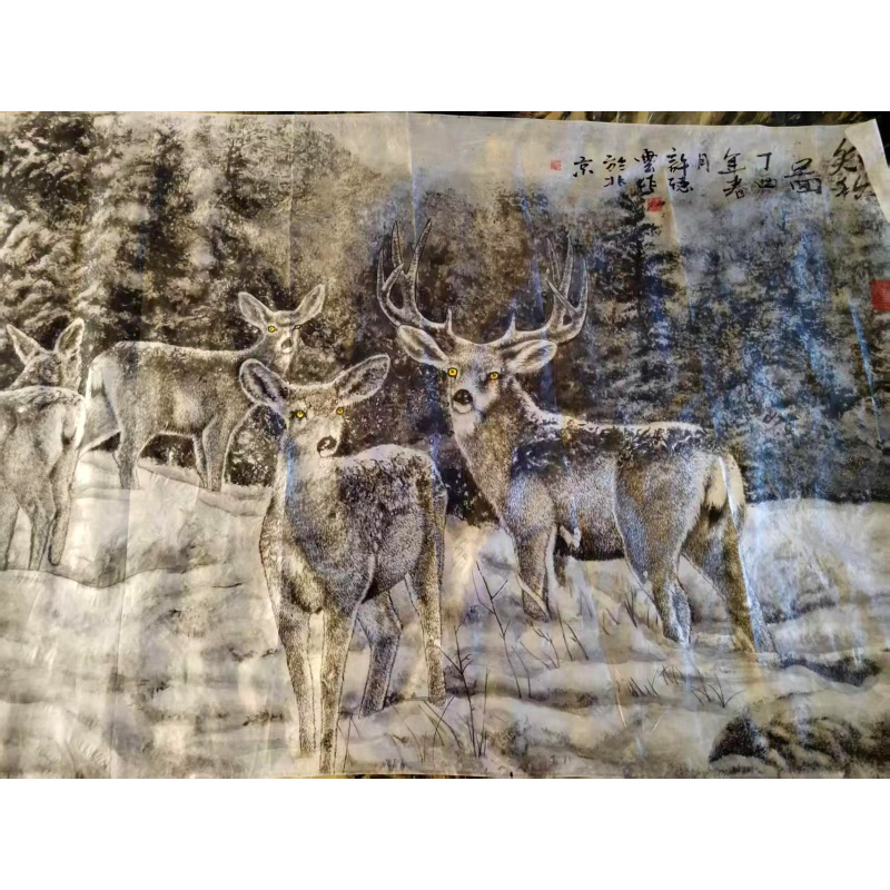 雪地群鹿国画AB02271