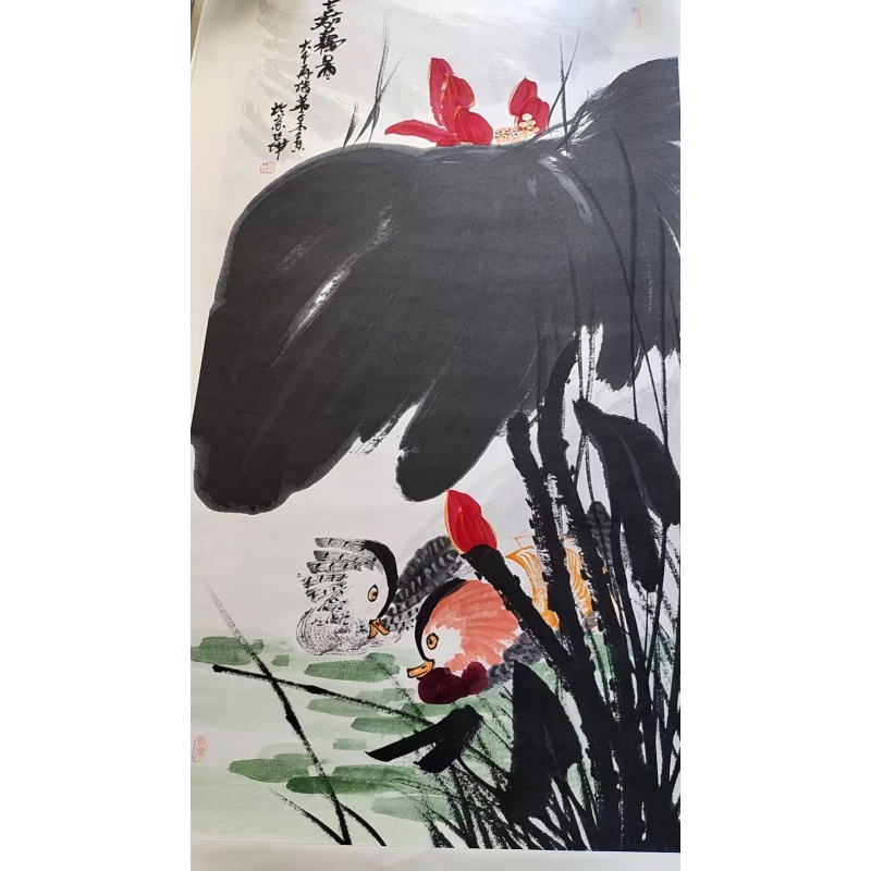 嘉藕图鸳鸯荷花立轴AB02302