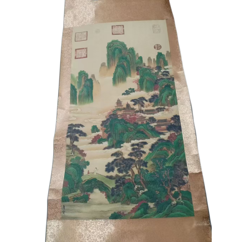 青绿山水楼阁图AC1354