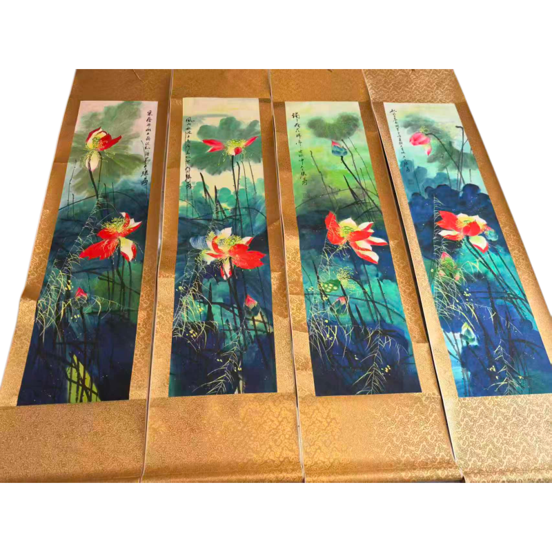 张大千泼彩荷花四条屏AC6728