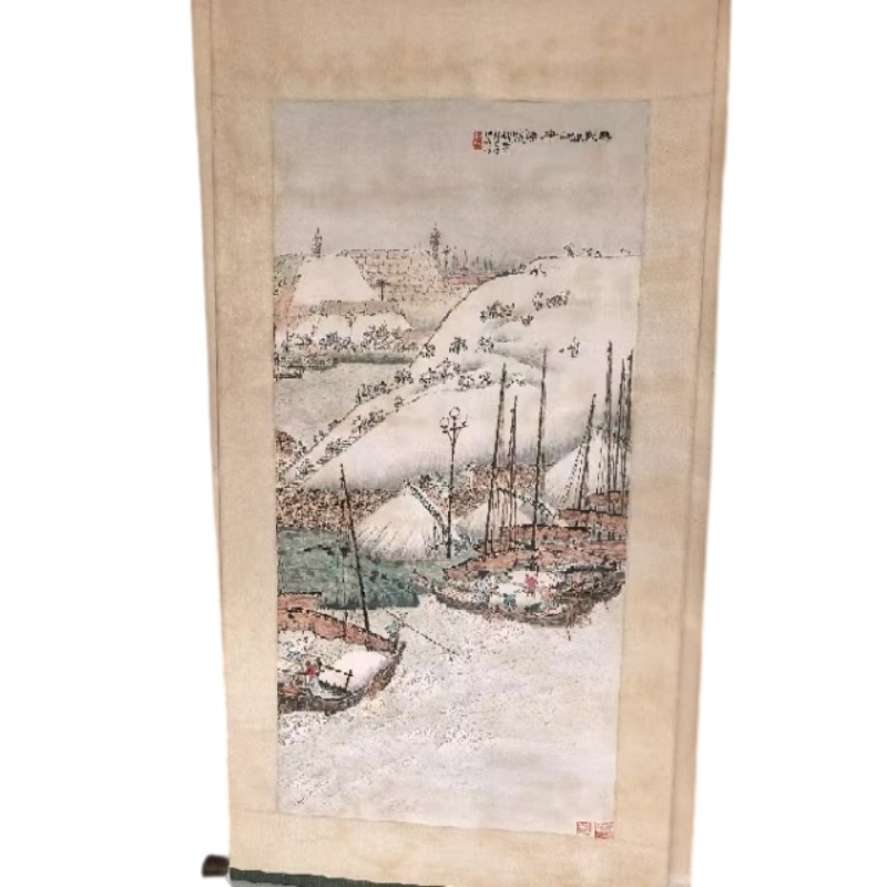 钱松喦 无数银山积海盐（江南盐场风光立轴，原装旧裱）AB6355