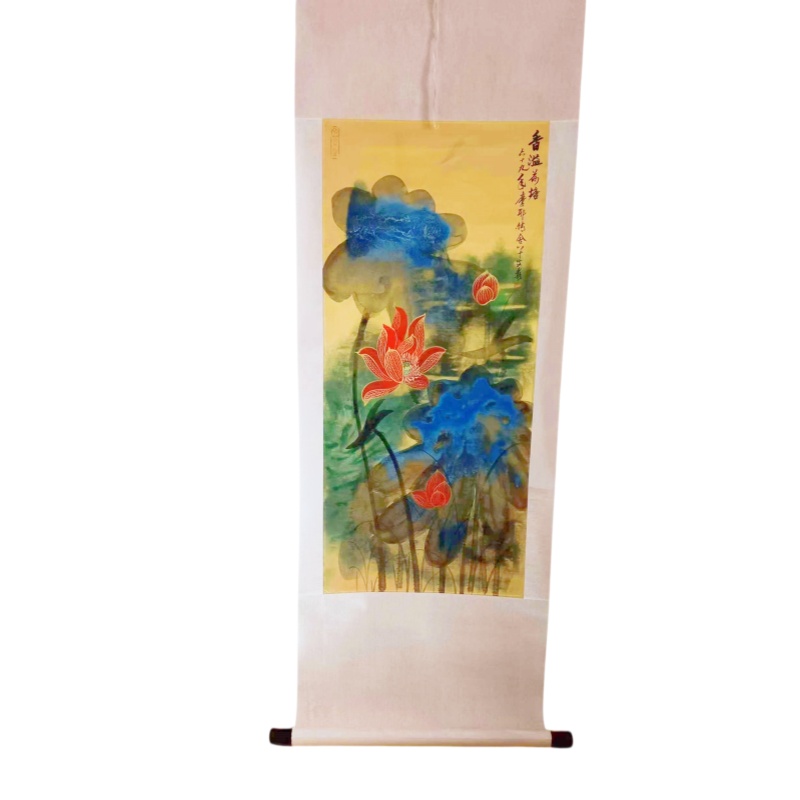 张大千 金笺泼彩荷花图立轴AB6363