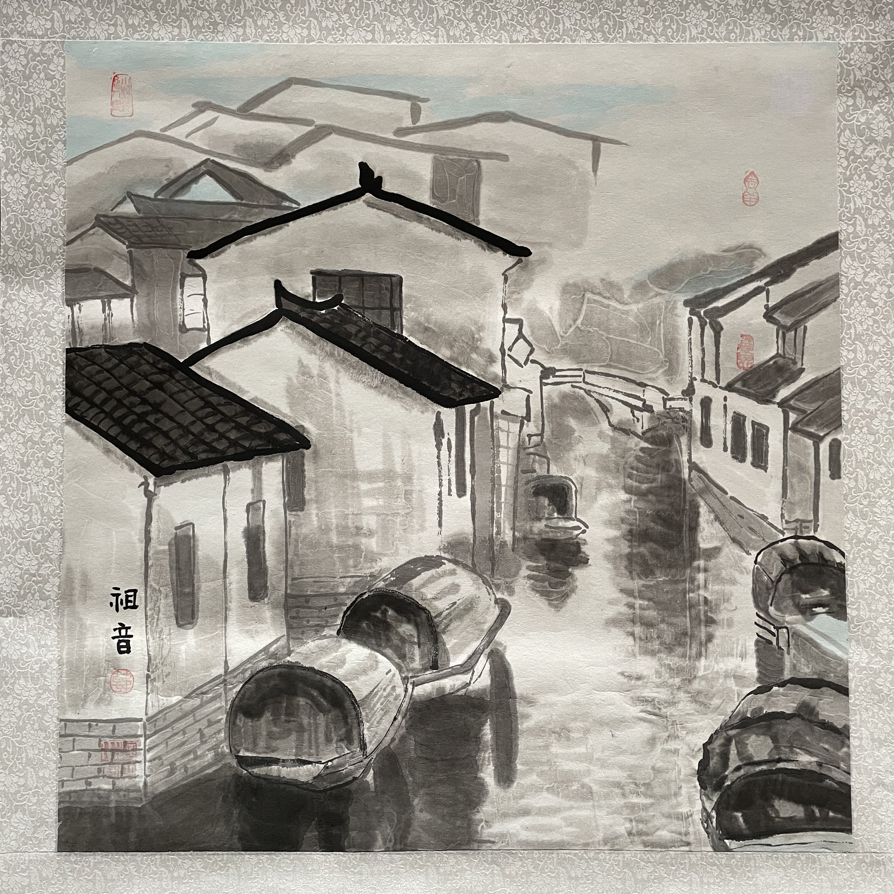 韩祖音&mdash;水墨江南水乡国画（斗方）AD2649