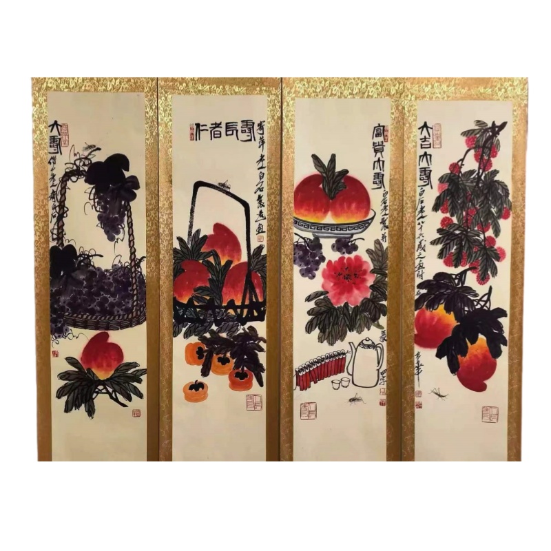 齐白石寿桃4条屏AB02350