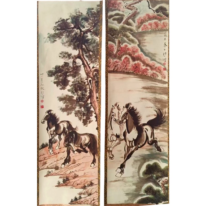 徐悲鸿奔马对屏AK1929