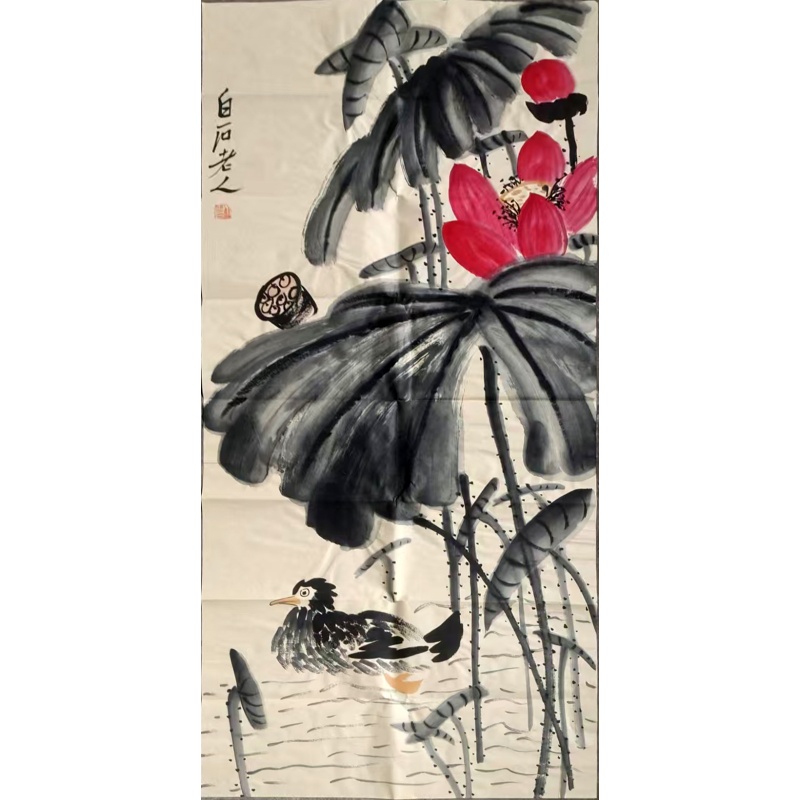 白石《荷花水鸟图》AE3029