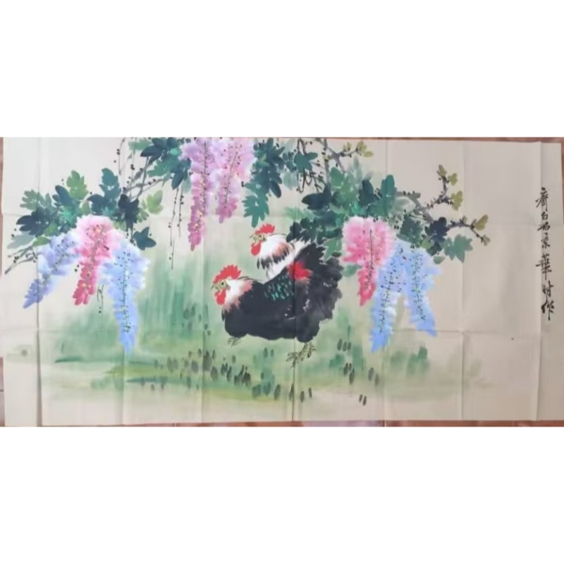 紫藤双鸡图AB6728
