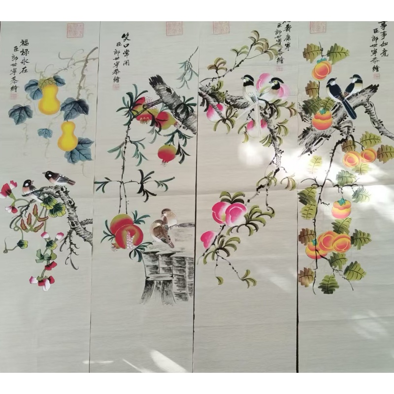 福寿吉祥花果四条屏AC6927
