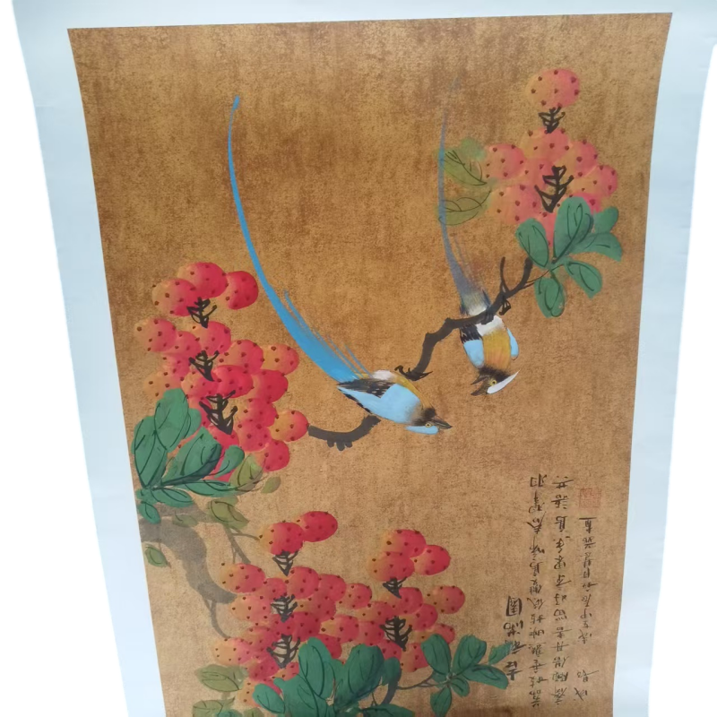 绶带鸟荔枝花鸟国画AC1202
