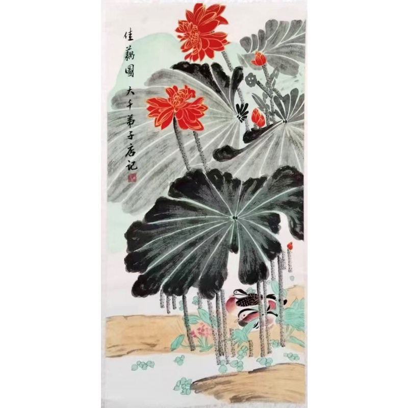 陈希文 嘉偶图 荷花鸳鸯立轴AG2721