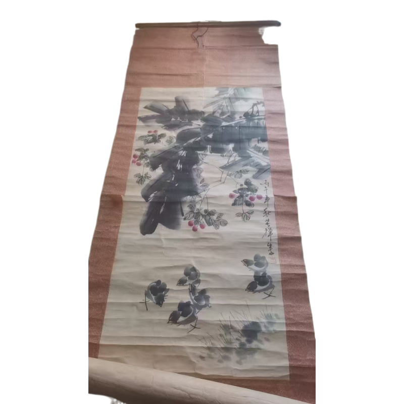 李苦禅《芭蕉荔枝雏鸡图AC1540